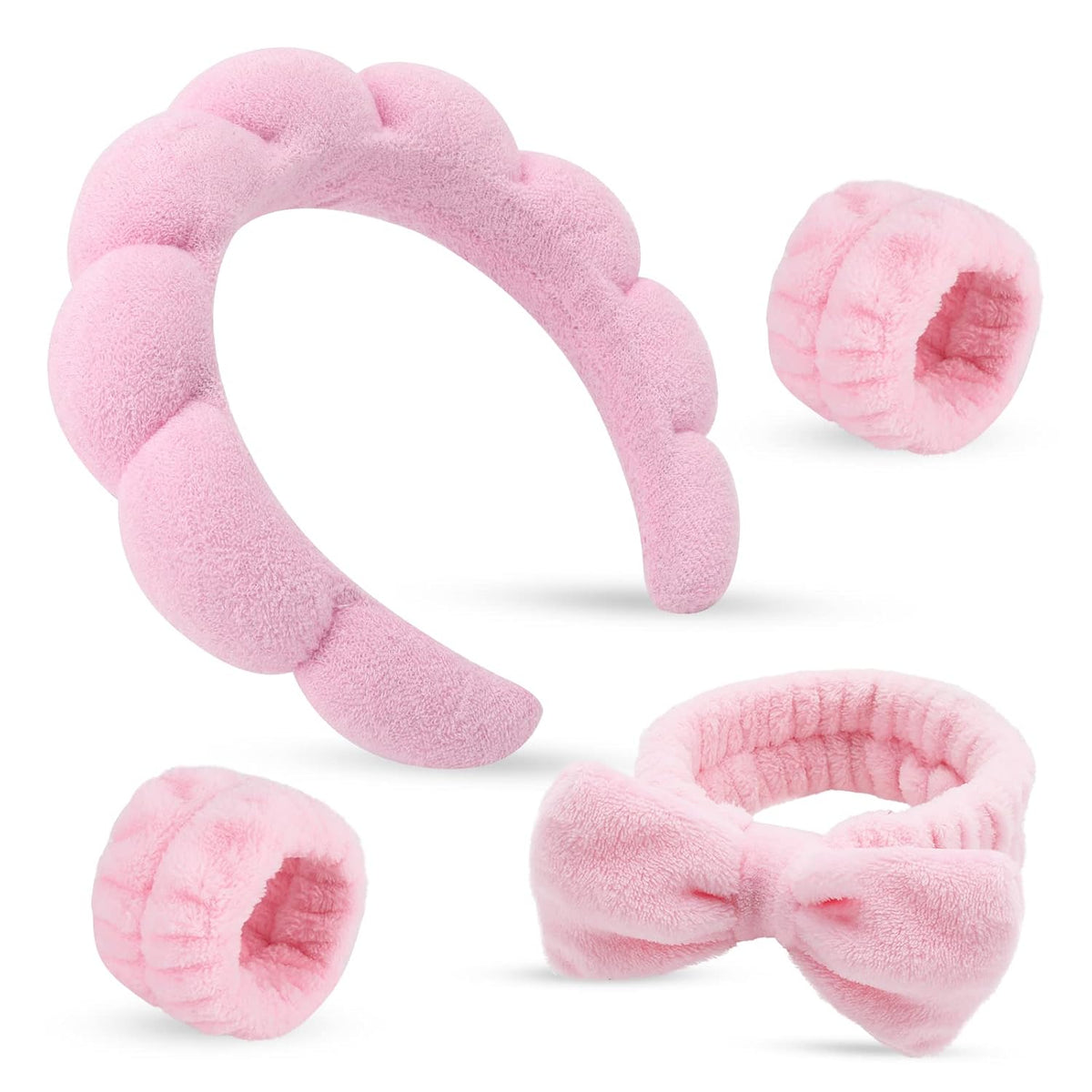 Makeup Headband for Washing Face Wristband Set, Pink