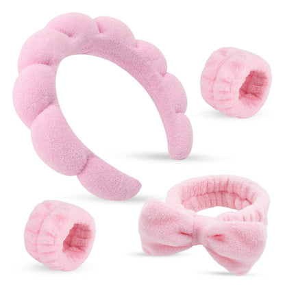 Makeup Headband for Washing Face Wristband Set, Pink