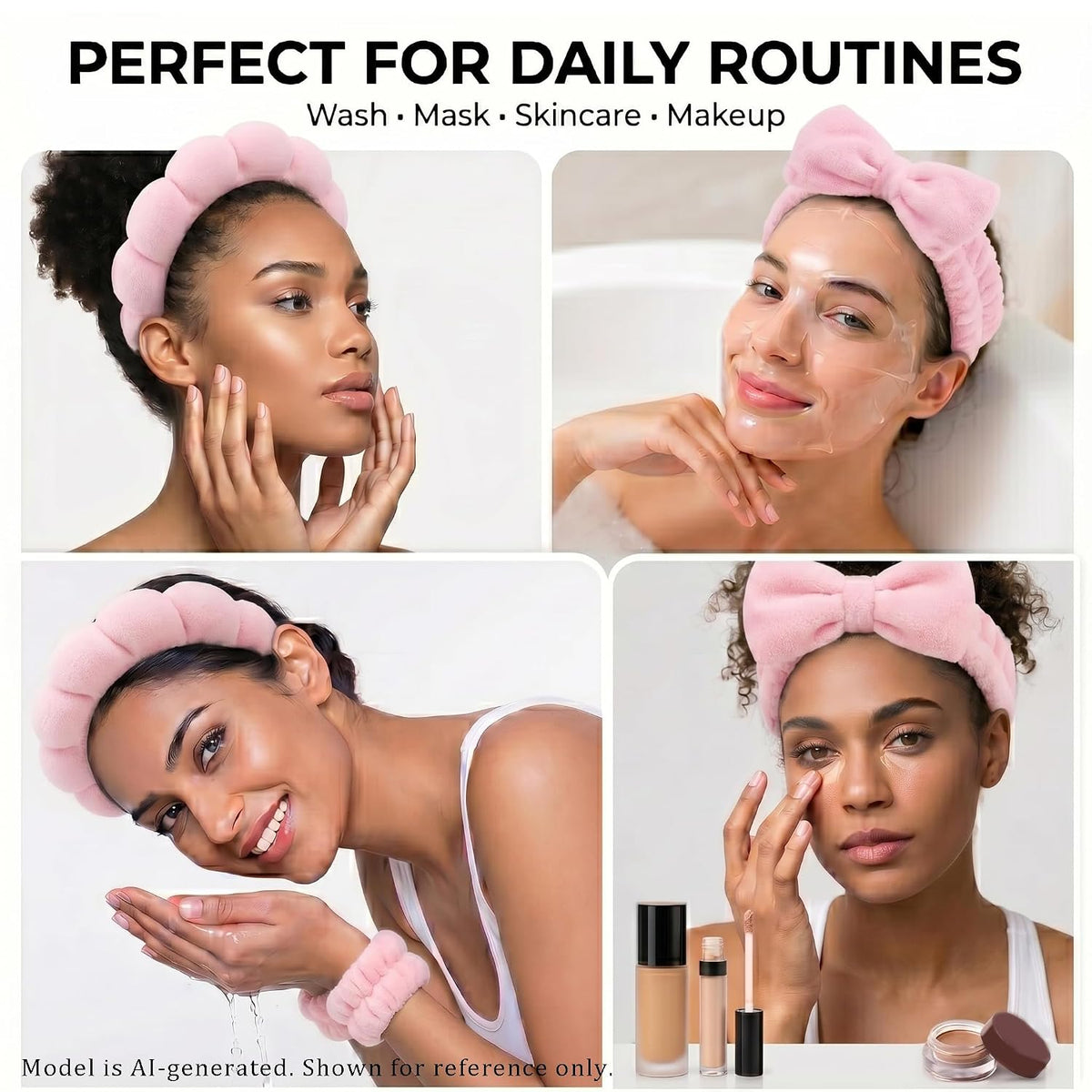 Makeup Headband for Washing Face Wristband Set, Pink
