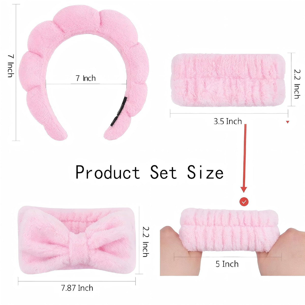 Makeup Headband for Washing Face Wristband Set, Pink