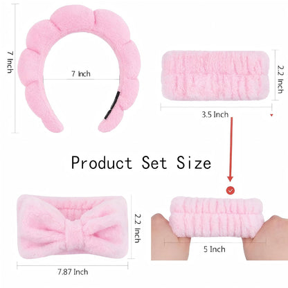 Makeup Headband for Washing Face Wristband Set, Pink