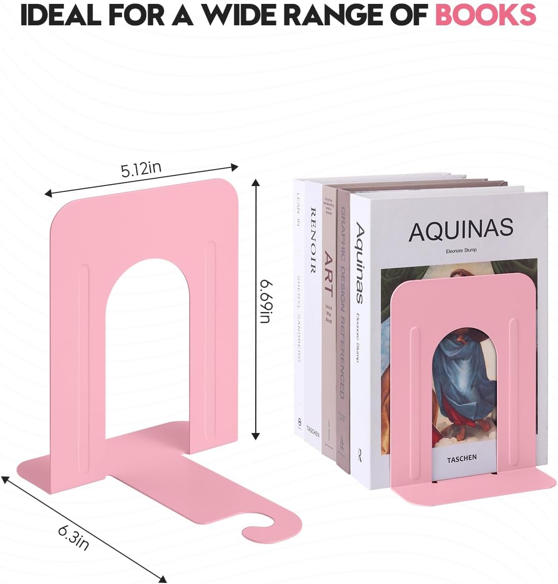 Honagu Bookends, Metal Book Ends, Bookends for Shelves, Book Holder Stopper for Heavy Books/CDs/DVDs (1 Pair/2 Pieces, Pink)