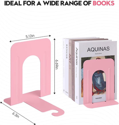 Honagu Bookends, Metal Book Ends, Bookends for Shelves, Book Holder Stopper for Heavy Books/CDs/DVDs (1 Pair/2 Pieces, Pink)