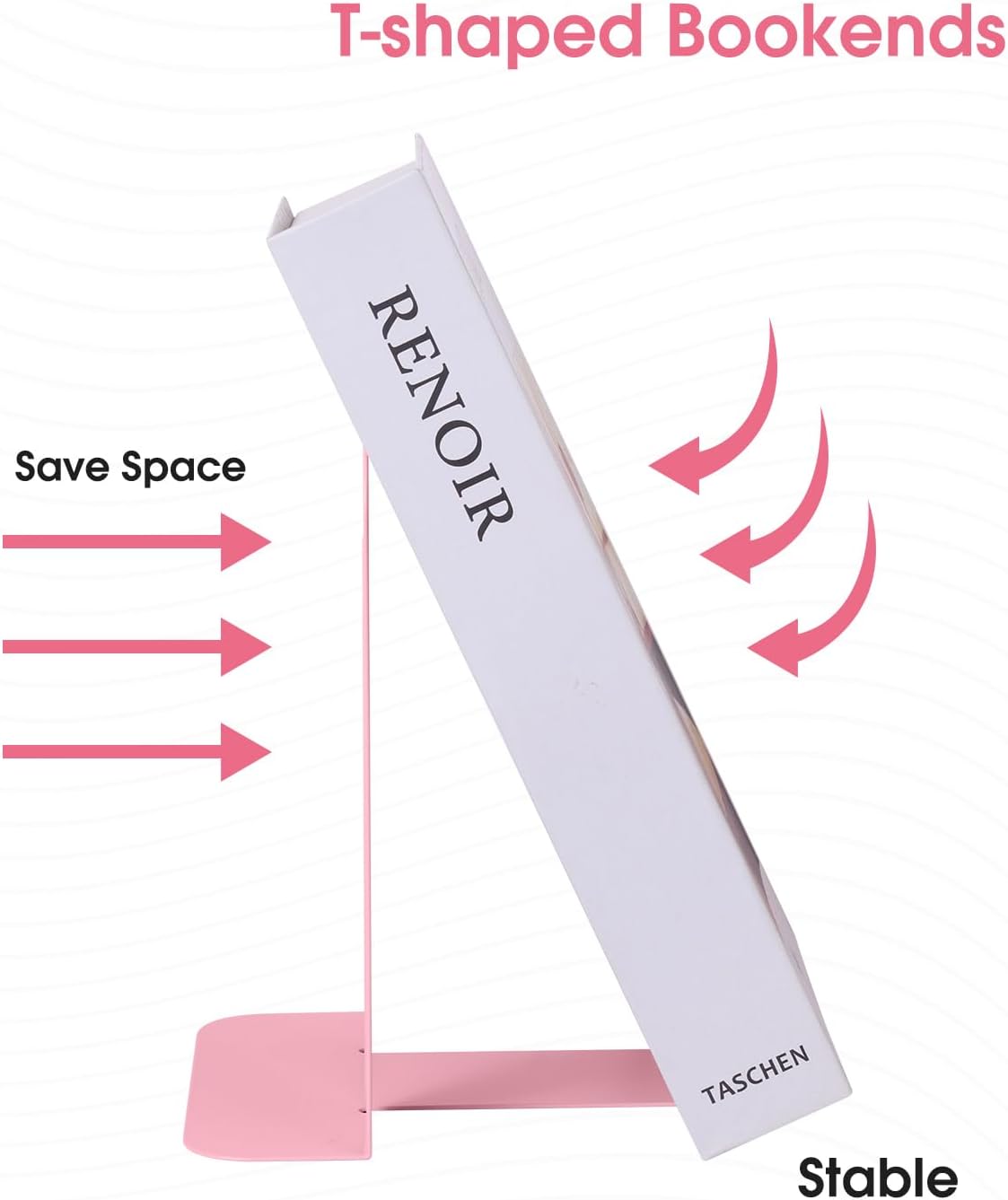 Honagu Bookends, Metal Book Ends, Bookends for Shelves, Book Holder Stopper for Heavy Books/CDs/DVDs (1 Pair/2 Pieces, Pink)