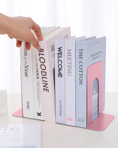 Honagu Bookends, Metal Book Ends, Bookends for Shelves, Book Holder Stopper for Heavy Books/CDs/DVDs (1 Pair/2 Pieces, Pink)