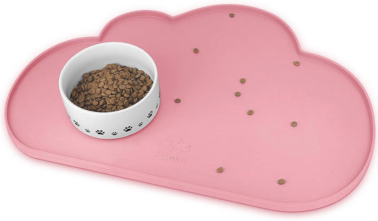 Silicone Pet Feeding Mat for Dogs and Cats, High-Lips Pet Placemat Non-Slip Waterproof Bowl Mats Prevent Food and Water Overflow, Puppy Dish Tray Mat Suitable for Small Medium Large Pets, Pink