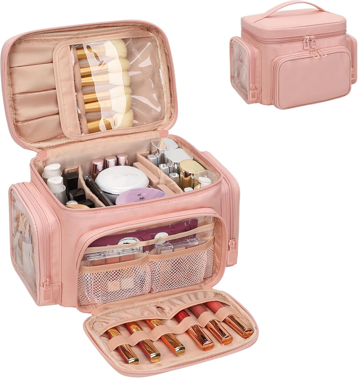 Bagmoly Large Makeup Bag, Travel Makeup Cosmetic Bag for Girls, Pink