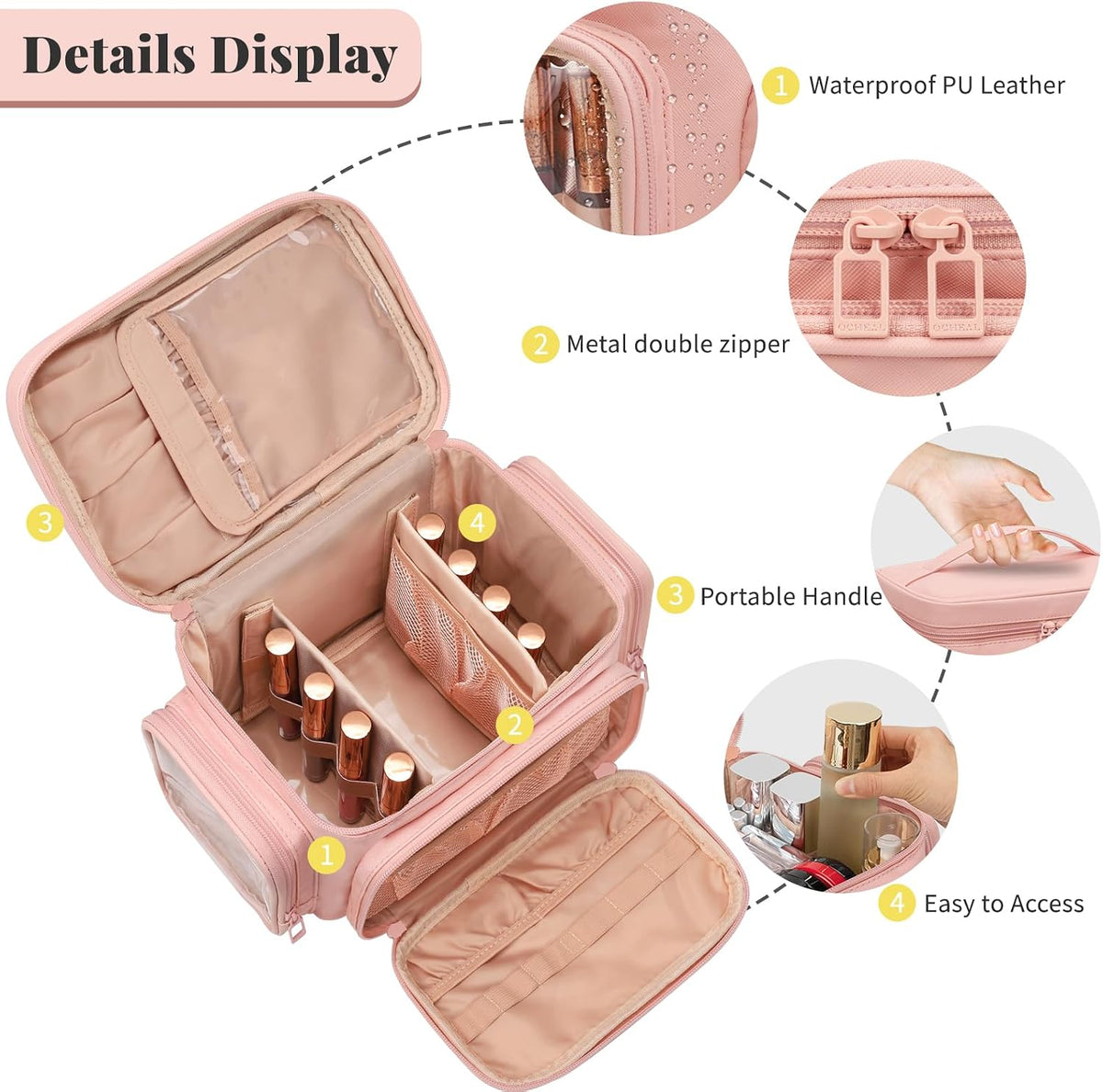 Bagmoly Large Makeup Bag, Travel Makeup Cosmetic Bag for Girls, Pink
