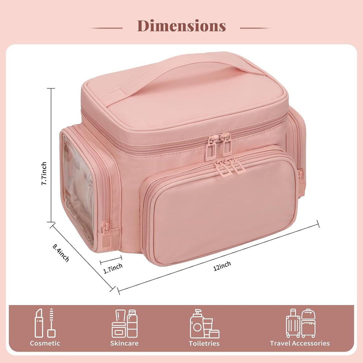 Bagmoly Large Makeup Bag, Travel Makeup Cosmetic Bag for Girls, Pink