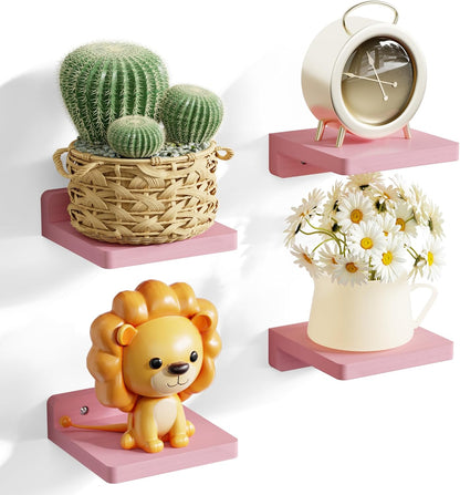 Pink 5 Inch Floating Shelves, Set of 4 Small Wood Wall Shelf Unit