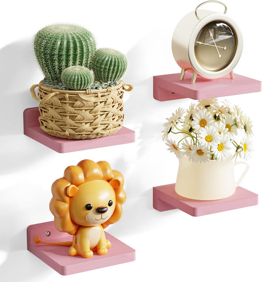 Pink 5 Inch Floating Shelves, Set of 4 Small Wood Wall Shelf Unit