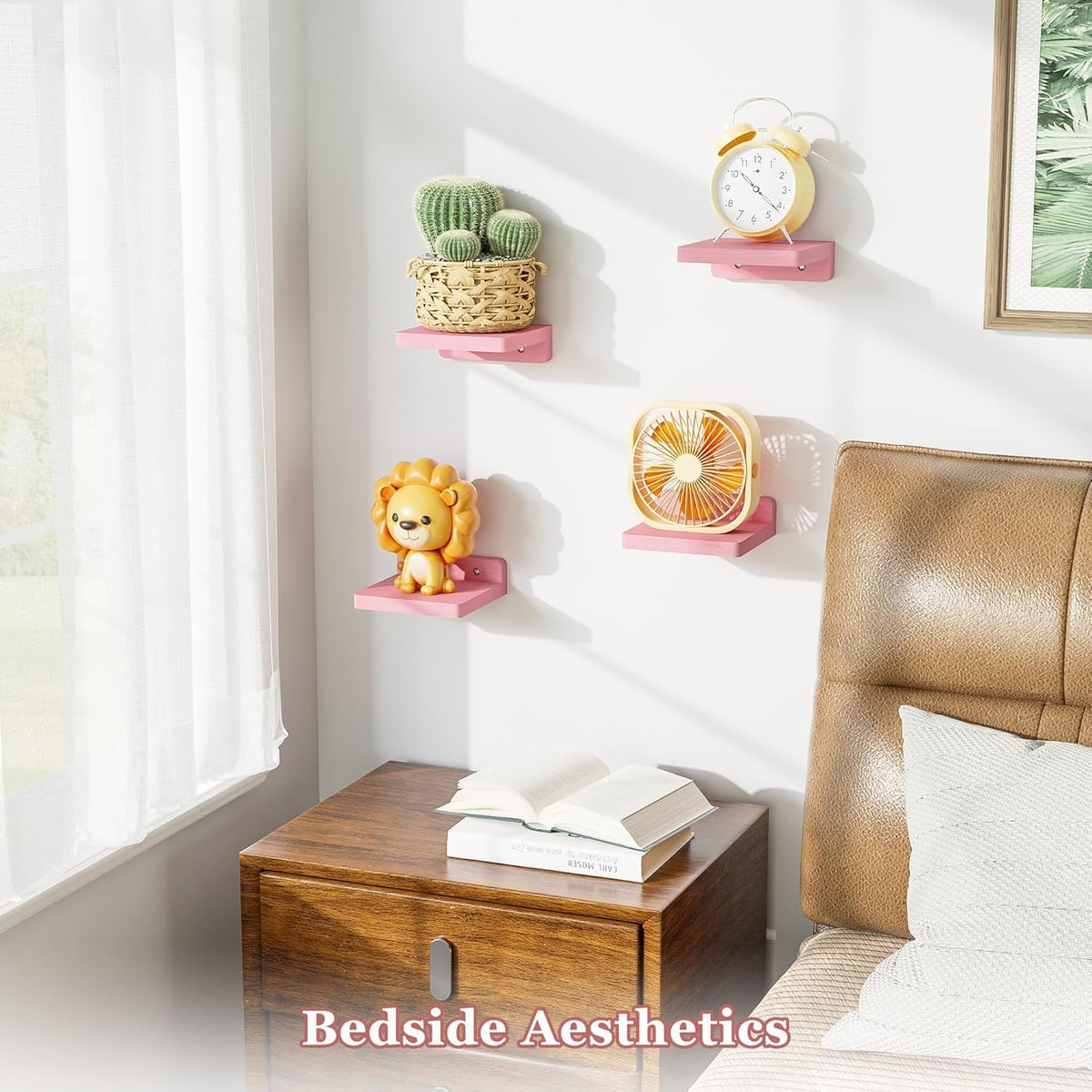 Pink 5 Inch Floating Shelves, Set of 4 Small Wood Wall Shelf Unit