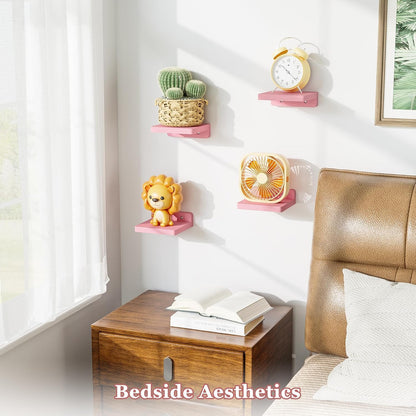 Pink 5 Inch Floating Shelves, Set of 4 Small Wood Wall Shelf Unit