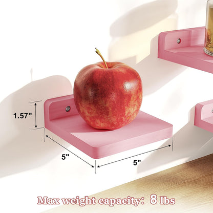 Pink 5 Inch Floating Shelves, Set of 4 Small Wood Wall Shelf Unit
