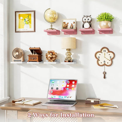 Pink 5 Inch Floating Shelves, Set of 4 Small Wood Wall Shelf Unit
