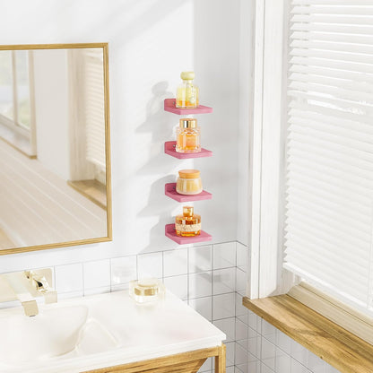 Pink 5 Inch Floating Shelves, Set of 4 Small Wood Wall Shelf Unit