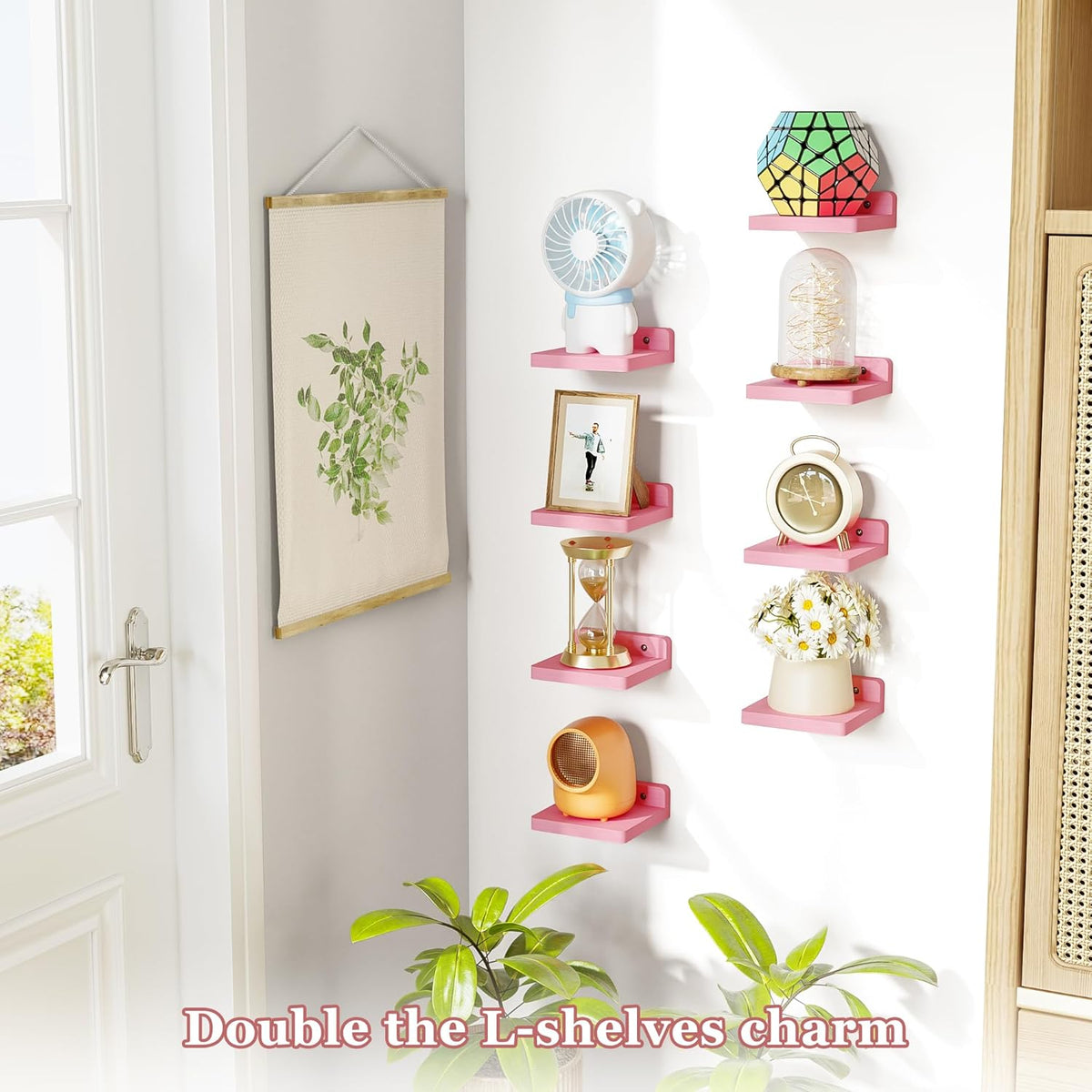 Pink 5 Inch Floating Shelves, Set of 4 Small Wood Wall Shelf Unit
