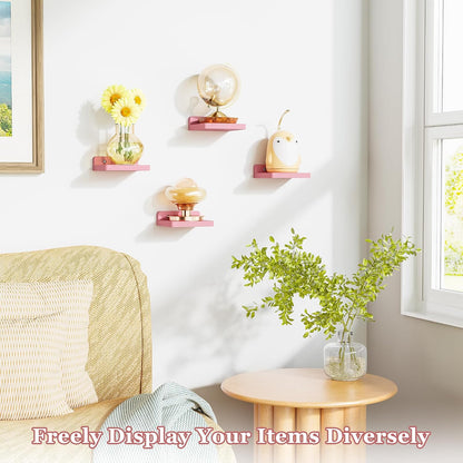 Pink 5 Inch Floating Shelves, Set of 4 Small Wood Wall Shelf Unit
