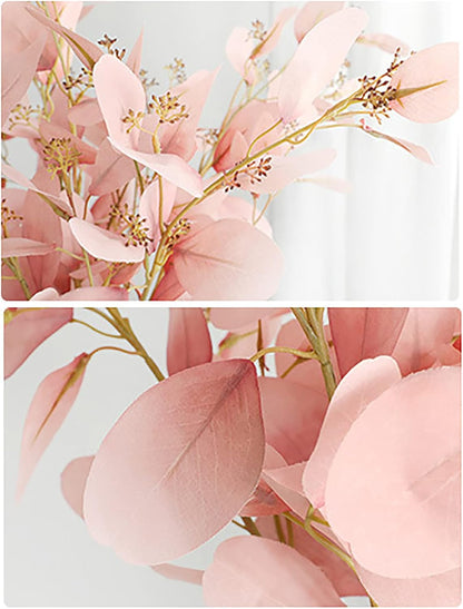 4pcs Faux Eucalyptus Branches Pink Flower Artificial Eucalyptus Seeds Long Stem Eucalyptus for Vase Filling Home Decoration Wedding Party Arrangement