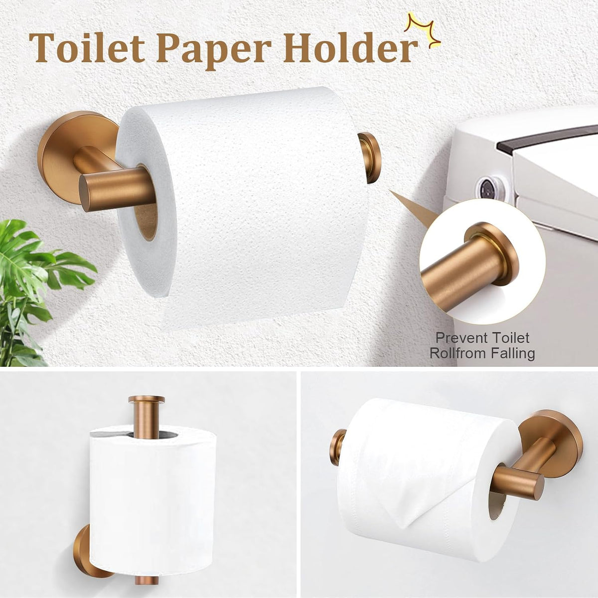 Brushed Rose Gold 5 Piece Bathroom Hardware Set, SUS304 Stainless Steel 23.6 Inch Bath Towel Bar Set, Round Bathroom Accessories Kit Wall Mounted