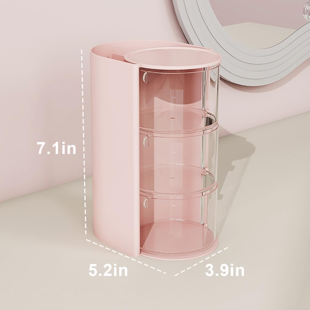 Hair Accessories Organizer, 3 Layer Hair Tool Organizer with Brush Holder, Rotatable Makeup Storage Organizers for Girls, Storage Box for Clip, Rings (Pink)