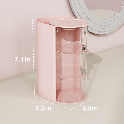 Hair Accessories Organizer, 3 Layer Hair Tool Organizer with Brush Holder, Rotatable Makeup Storage Organizers for Girls, Storage Box for Clip, Rings (Pink)