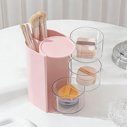 Hair Accessories Organizer, 3 Layer Hair Tool Organizer with Brush Holder, Rotatable Makeup Storage Organizers for Girls, Storage Box for Clip, Rings (Pink)