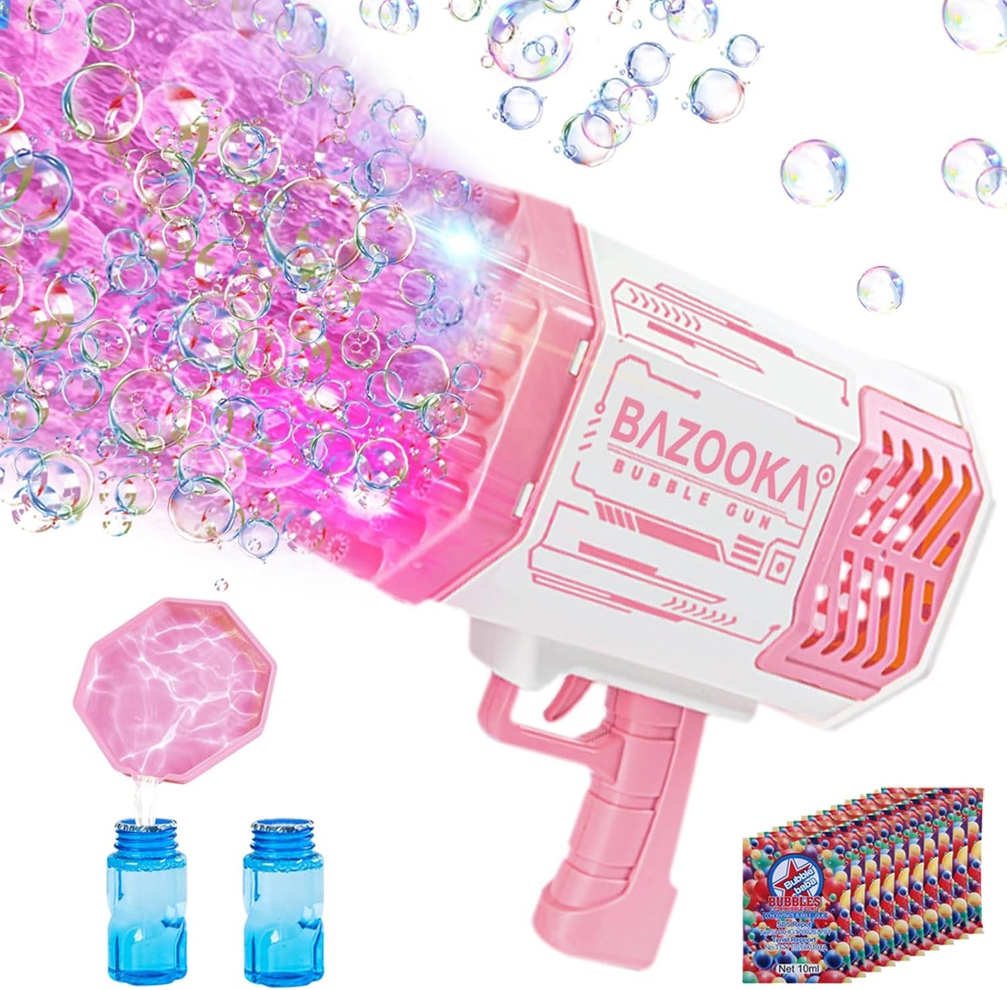 Bubble Gun, Pink Bazooka Bubble Machine with Bubble Solution