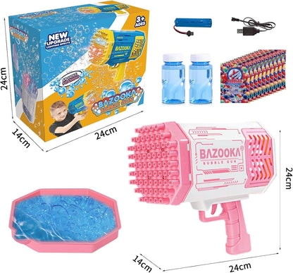 Bubble Gun, Pink Bazooka Bubble Machine with Bubble Solution