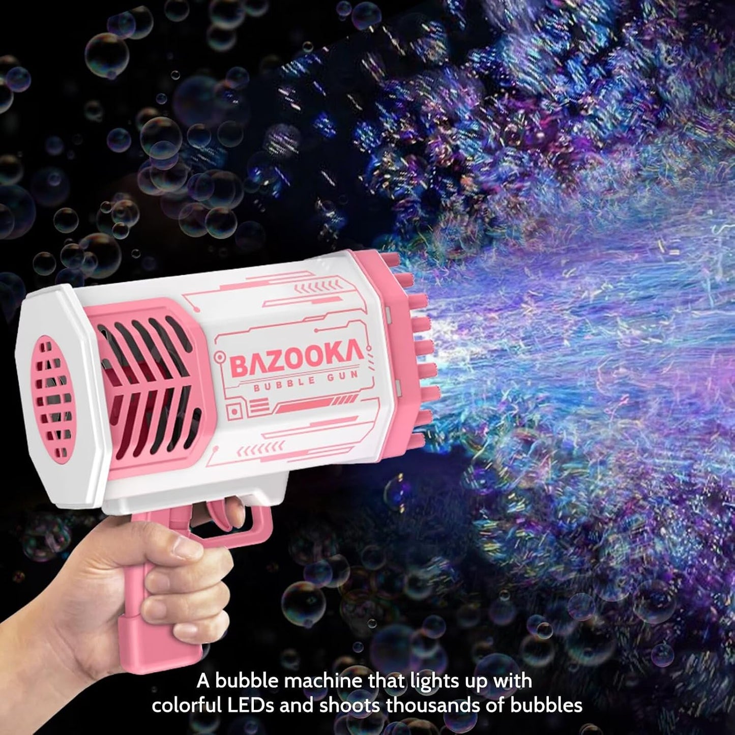 Bubble Gun, Pink Bazooka Bubble Machine with Bubble Solution