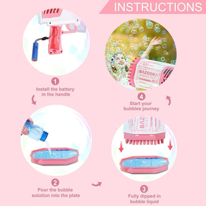 Bubble Gun, Pink Bazooka Bubble Machine with Bubble Solution