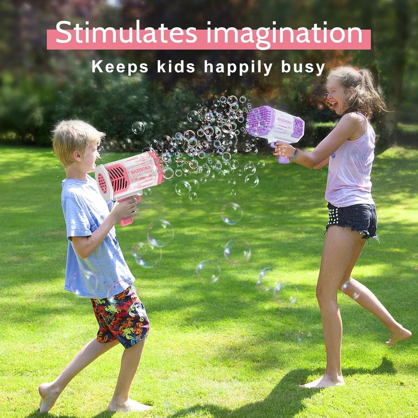Bubble Gun, Pink Bazooka Bubble Machine with Bubble Solution
