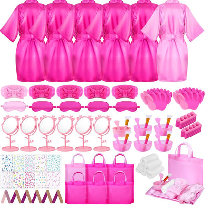 Spa Party Supplies for Girls, 6 Satin Robes Kids Spa Birthday Sleepover Supplies Kit