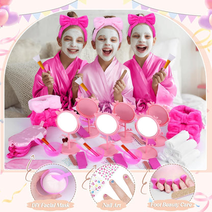 Spa Party Supplies for Girls, 6 Satin Robes Kids Spa Birthday Sleepover Supplies Kit