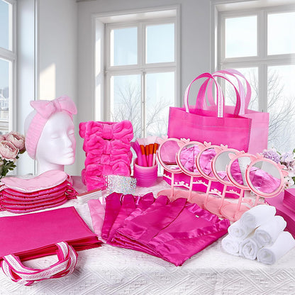 Spa Party Supplies for Girls, 6 Satin Robes Kids Spa Birthday Sleepover Supplies Kit