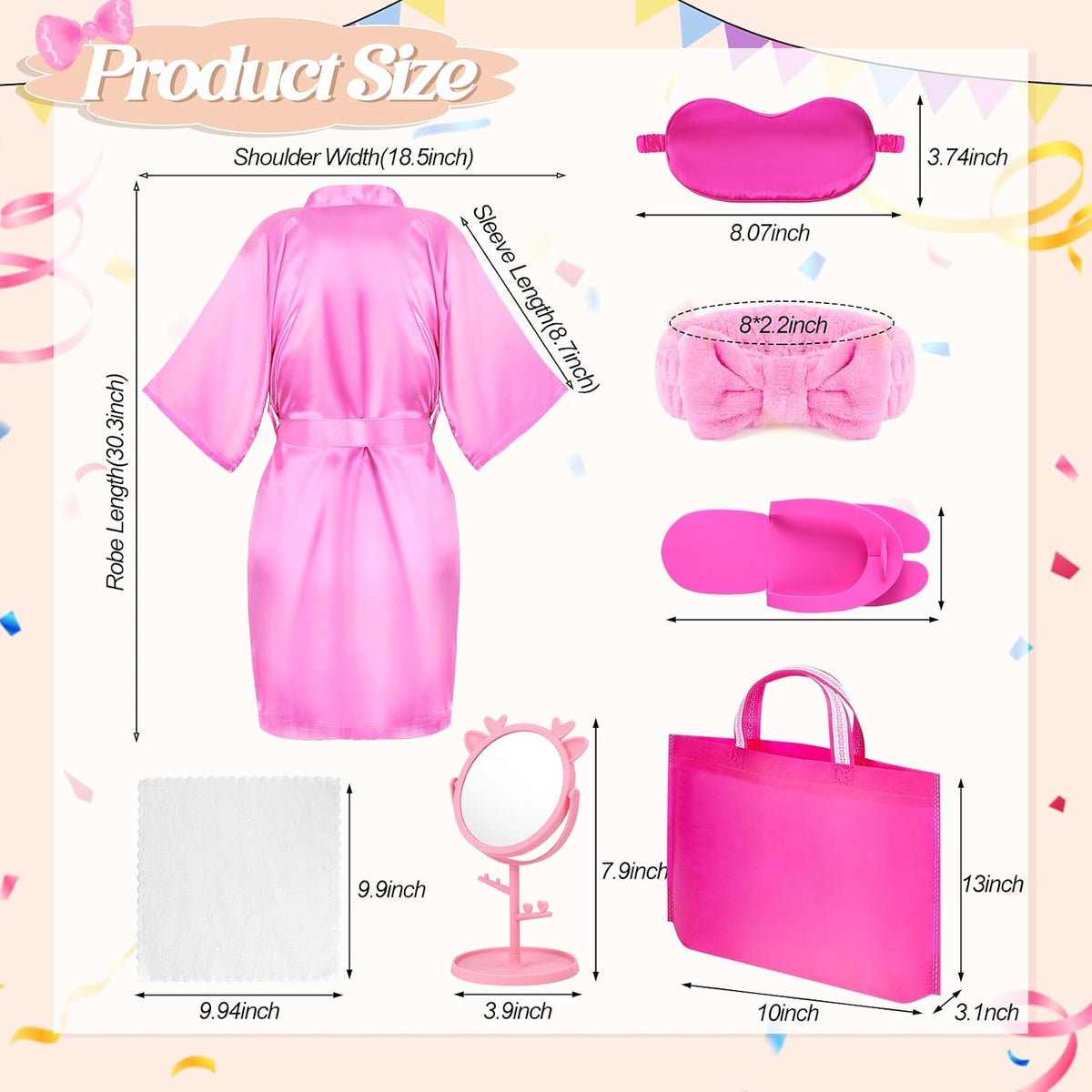 Spa Party Supplies for Girls, 6 Satin Robes Kids Spa Birthday Sleepover Supplies Kit