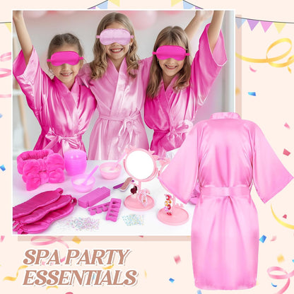 Spa Party Supplies for Girls, 6 Satin Robes Kids Spa Birthday Sleepover Supplies Kit