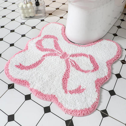 Pink Bow Bathroom Rug Bow Toilet Rugs 20 x 20 Inches U Shaped Luxury Scalloped Bathroom Decor Non Slip Cute Microfiber Soft Plush Bath Mat Coquette Stuff for Toilet Back to School Shower