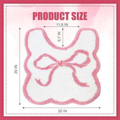 Pink Bow Bathroom Rug Bow Toilet Rugs 20 x 20 Inches U Shaped Luxury Scalloped Bathroom Decor Non Slip Cute Microfiber Soft Plush Bath Mat Coquette Stuff for Toilet Back to School Shower