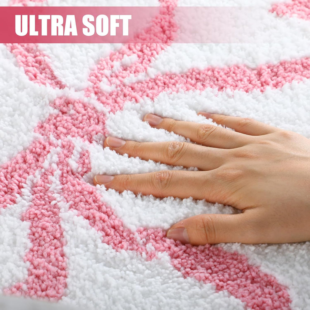 Pink Bow Bathroom Rug Bow Toilet Rugs 20 x 20 Inches U Shaped Luxury Scalloped Bathroom Decor Non Slip Cute Microfiber Soft Plush Bath Mat Coquette Stuff for Toilet Back to School Shower