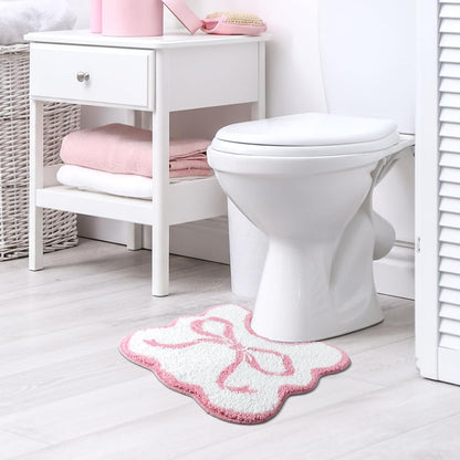 Pink Bow Bathroom Rug Bow Toilet Rugs 20 x 20 Inches U Shaped Luxury Scalloped Bathroom Decor Non Slip Cute Microfiber Soft Plush Bath Mat Coquette Stuff for Toilet Back to School Shower