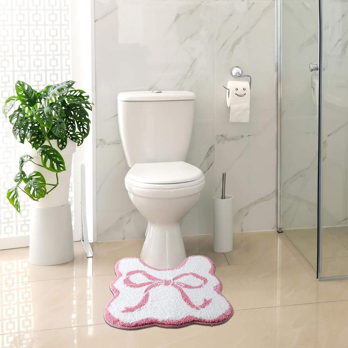 Pink Bow Bathroom Rug Bow Toilet Rugs 20 x 20 Inches U Shaped Luxury Scalloped Bathroom Decor Non Slip Cute Microfiber Soft Plush Bath Mat Coquette Stuff for Toilet Back to School Shower