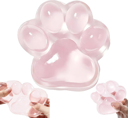Large Cat Paw Taba Squishy Big Squeeze Toys 5-inch Clear Pink Cute Fufu Squishy Sensory Stress Relief Fidget Toys for Party Favors Sensory Anxiety Toys for Adults (Transparent Pink)