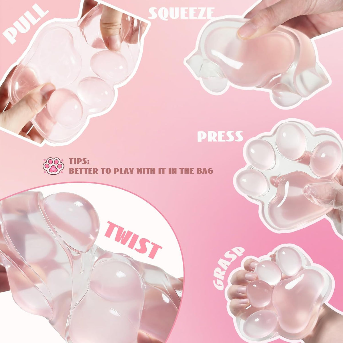 Large Cat Paw Taba Squishy Big Squeeze Toys 5-inch Clear Pink Cute Fufu Squishy Sensory Stress Relief Fidget Toys for Party Favors Sensory Anxiety Toys for Adults (Transparent Pink)