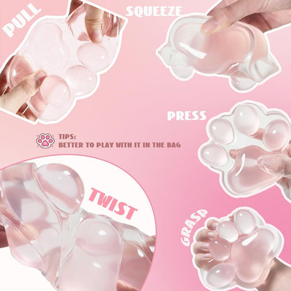 Large Cat Paw Taba Squishy Big Squeeze Toys 5-inch Clear Pink Cute Fufu Squishy Sensory Stress Relief Fidget Toys for Party Favors Sensory Anxiety Toys for Adults (Transparent Pink)