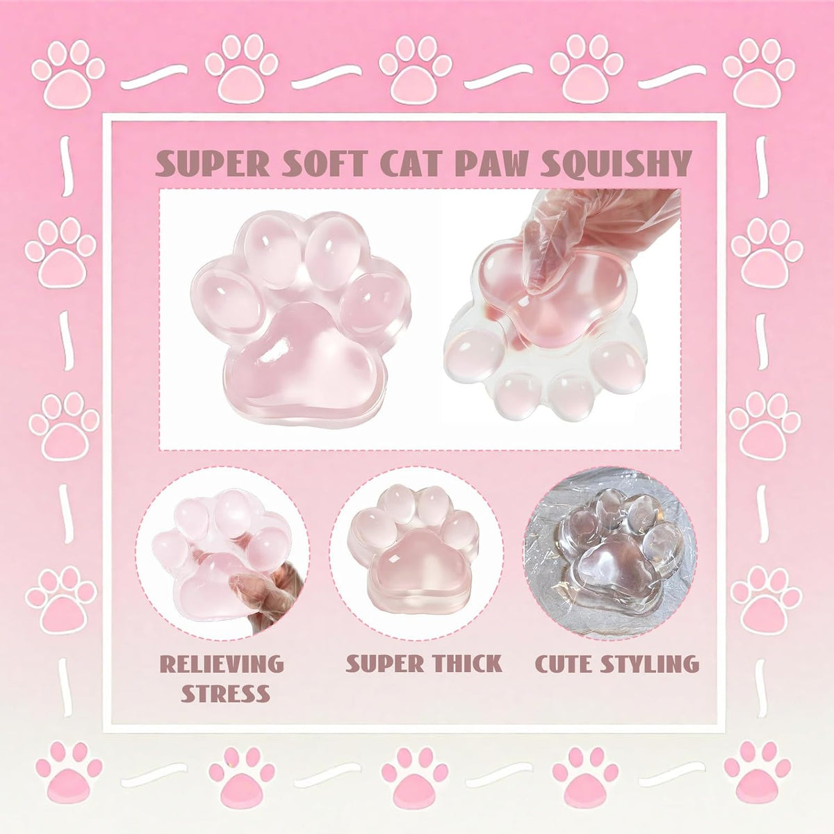 Large Cat Paw Taba Squishy Big Squeeze Toys 5-inch Clear Pink Cute Fufu Squishy Sensory Stress Relief Fidget Toys for Party Favors Sensory Anxiety Toys for Adults (Transparent Pink)