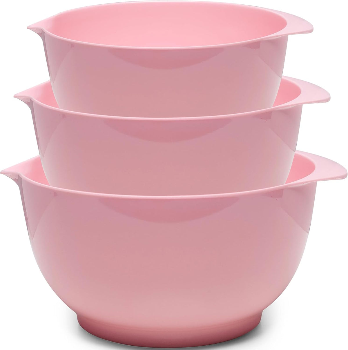Nesting Melamine Mixing Bowl Set with Pour Spouts, Set of 3, Nesting Design Saves Space, Non-Slip, Size 2, 2.9 and 3.9qt, for Prepping, Mixing, Baking, Cooking, Pink