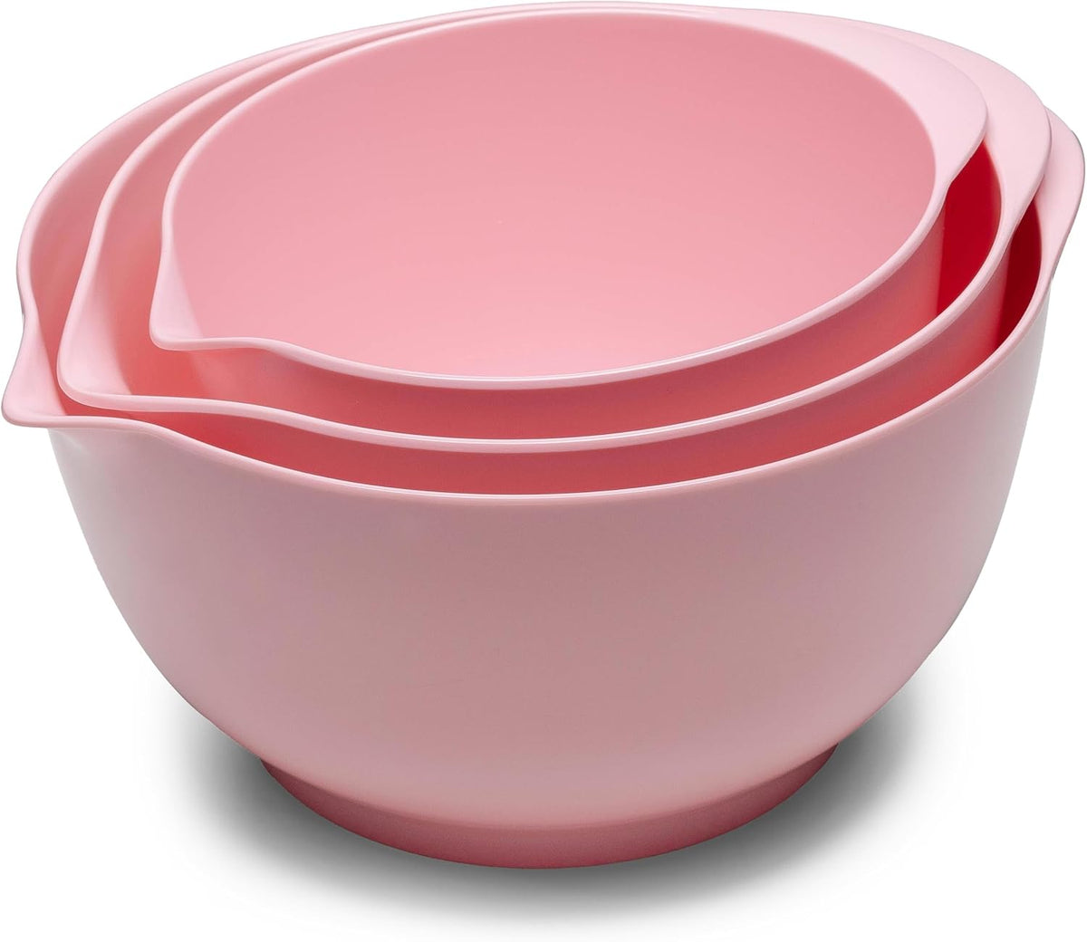 Nesting Melamine Mixing Bowl Set with Pour Spouts, Set of 3, Nesting Design Saves Space, Non-Slip, Size 2, 2.9 and 3.9qt, for Prepping, Mixing, Baking, Cooking, Pink