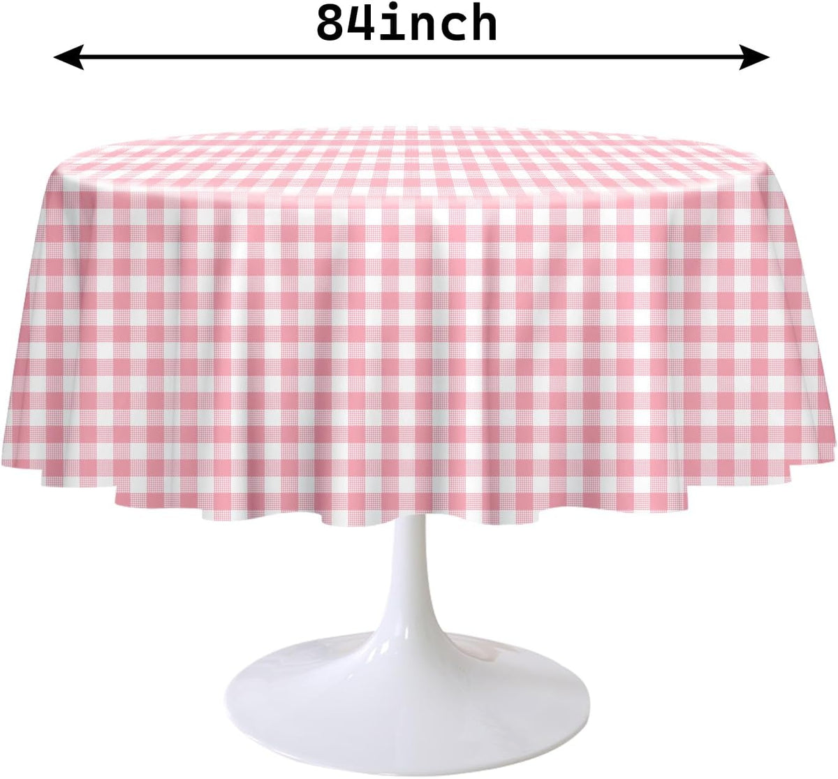 2 Pack Pink Gingham Tablecloth Round 84 x 84 Inch Round Plastic Checkered Table Cloth Disposable Plaid Table Cover for Picnic Party Birthday Wedding Baby Shower Circle Pink Tablecloth