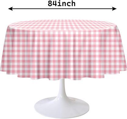 2 Pack Pink Gingham Tablecloth Round 84 x 84 Inch Round Plastic Checkered Table Cloth Disposable Plaid Table Cover for Picnic Party Birthday Wedding Baby Shower Circle Pink Tablecloth